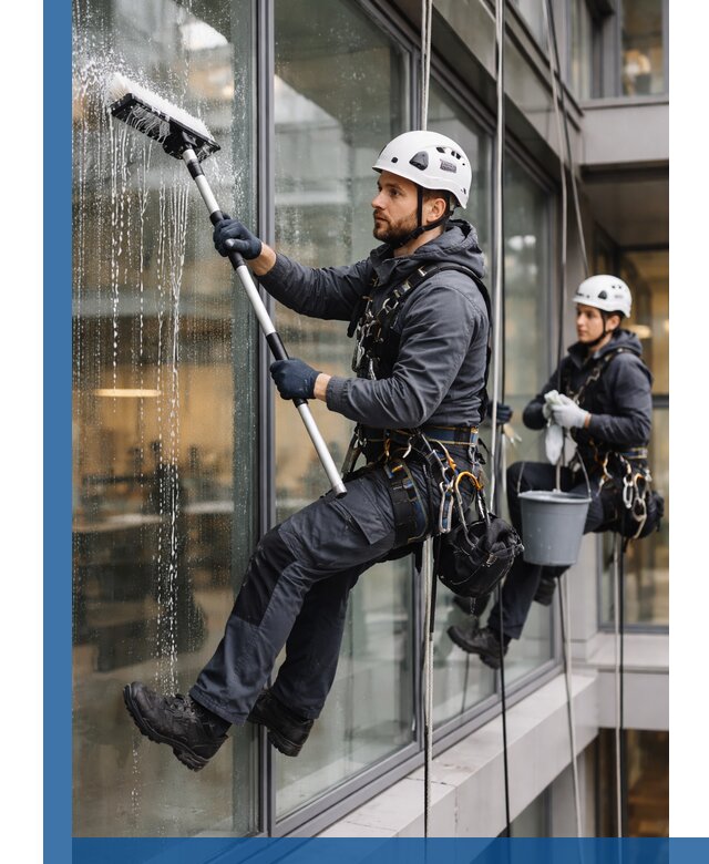 Профессиональная мойка витражей промышленными альпинистами в Кингисеппе