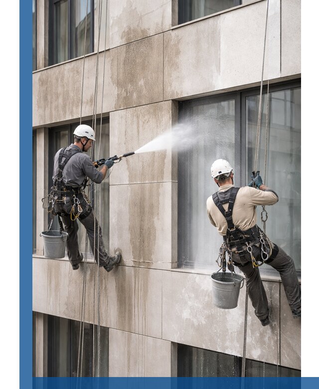 Послестроительная мойка фасада промышленным альпинизмом в Кингисеппе