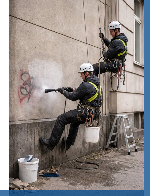 Удаление граффити с фасада в Кингисеппе от 4673 р. | ВЫСОТНИК-Кгп