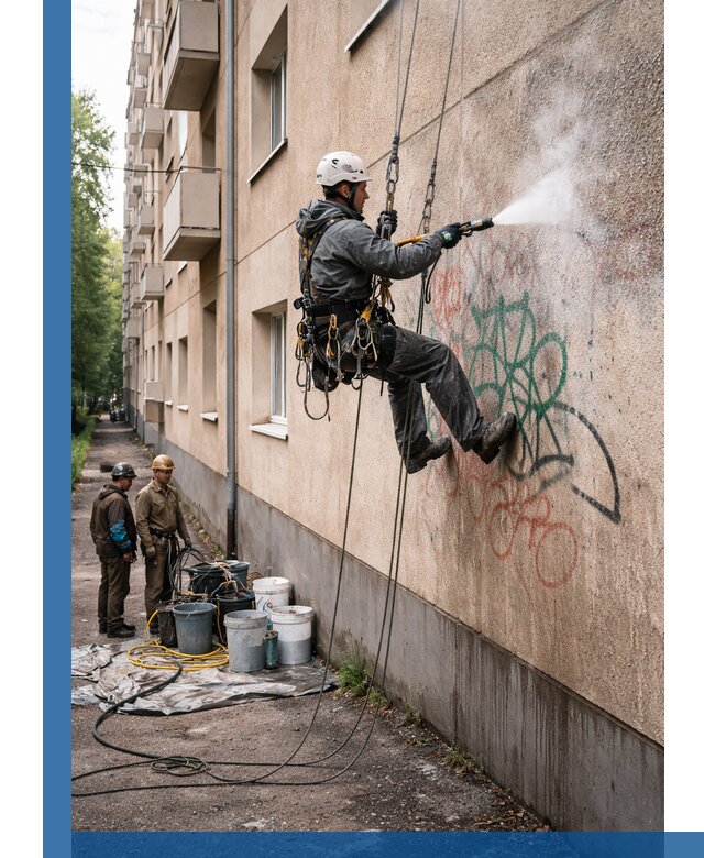 Удаление граффити с фасада в Кингисеппе без следов и повреждений