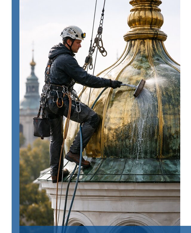 Профессиональная мойка куполов и шпилей высотными альпинистами в Кингисеппе