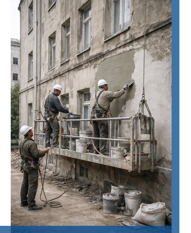 Капитальный ремонт фасада в Кингисеппе от 4361 р. | ВЫСОТНИК-Кгп