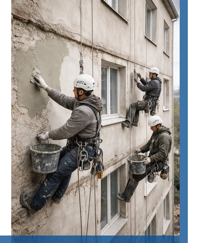 Ремонт штукатурного фасада в Кингисеппе от 779 р. под ключ | ВЫСОТНИК-Кгп