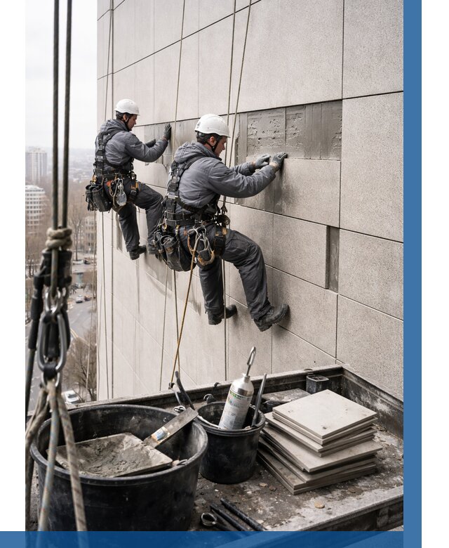 Ремонт фасада из керамогранита в Кингисеппе от 2596 р. | ВЫСОТНИК-Кгп