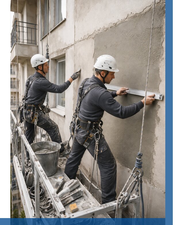 Штукатурка фасада на высоте в Кингисеппе от 935 р. | ВЫСОТНИК-Кгп