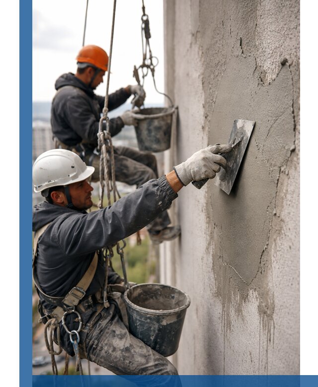 Штукатурка фасада на высоте в Кингисеппе профессиональные работы