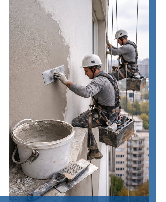 Шпаклевка фасада на высоте в Кингисеппе от 727 р. | ВЫСОТНИК-Кгп