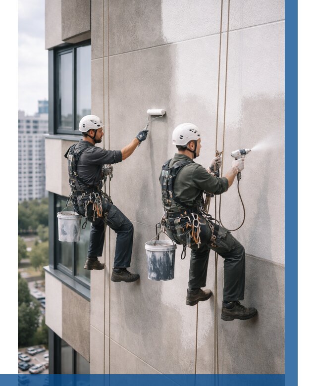 Покраска фасада альпинистами в Кингисеппе от 312 р. | ВЫСОТНИК-Кгп