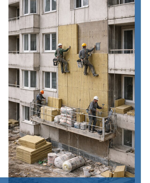 Утепление фасада минватой в Кингисеппе от 1558 р. | ВЫСОТНИК-Кгп