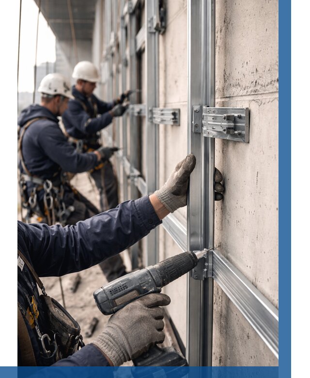 Монтаж подсистемы вентфасада в Кингисеппе от 883 р. | ВЫСОТНИК-Кгп