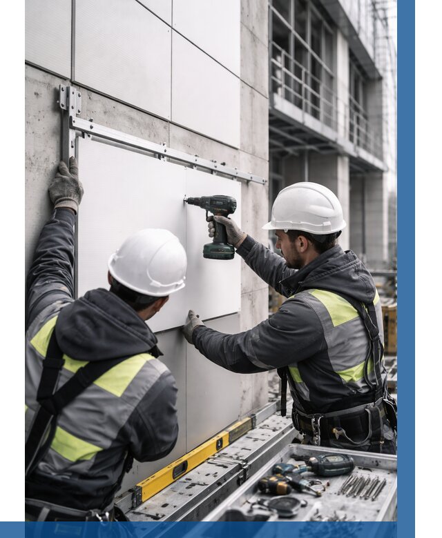 Монтаж композитных панелей фасада в Кингисеппе от 2596 р. | ВЫСОТНИК-Кгп