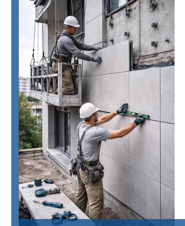 Монтаж керамогранита на фасад в Кингисеппе под ключ с гарантией качества