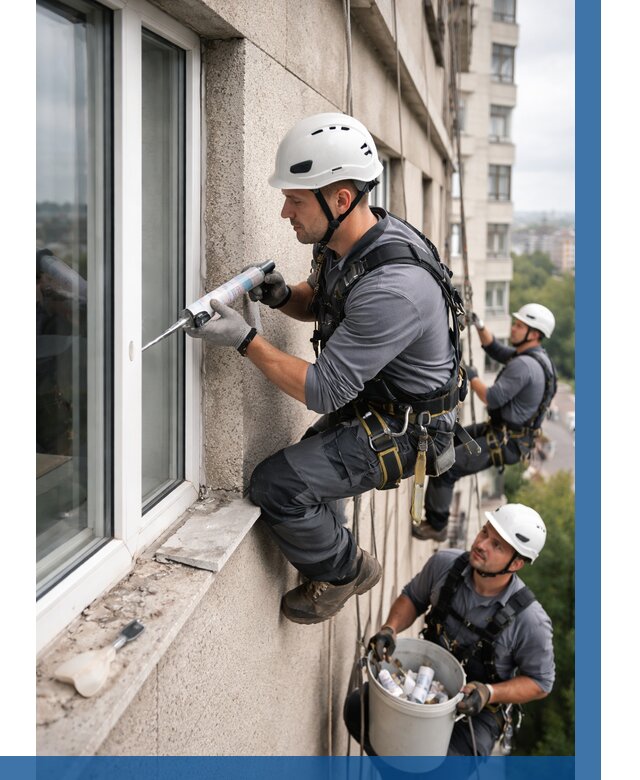 Герметизация оконных швов снаружи в Кингисеппе от 1558 р. | ВЫСОТНИК-Кгп