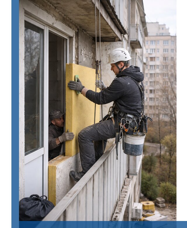 Профессиональное утепление балкона снаружи в Кингисеппе под ключ