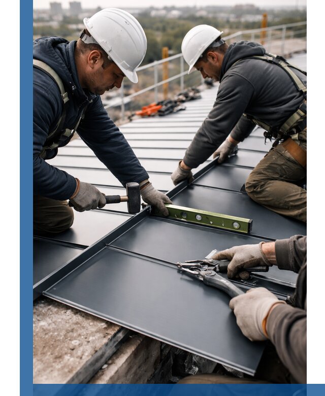 Монтаж фальцевой кровли в Кингисеппе для промышленных зданий