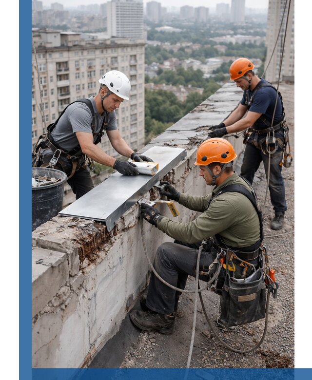 Ремонт парапета на кровле в Кингисеппе, высотные работы с гарантией