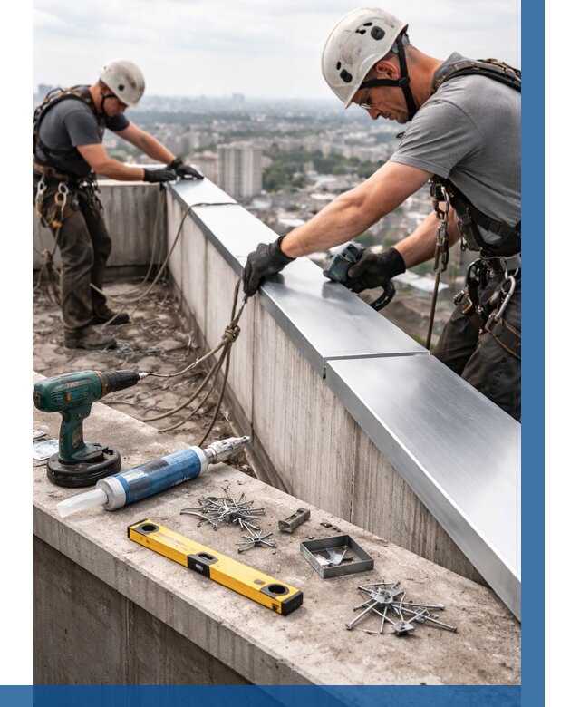 Монтаж парапетных крышек в Кингисеппе от 831 р. | ВЫСОТНИК-Кгп