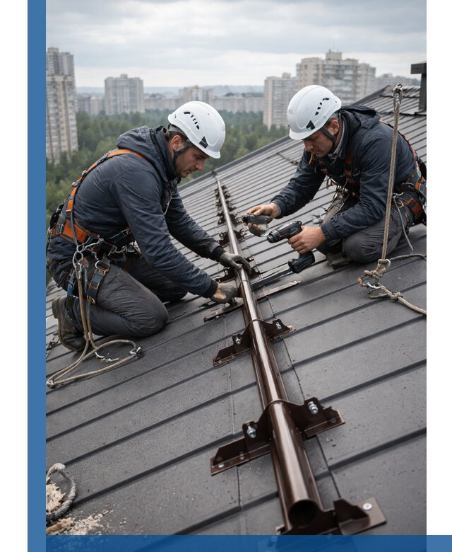 Монтаж снегозадержателей на кровле зданий в Кингисеппе под ключ