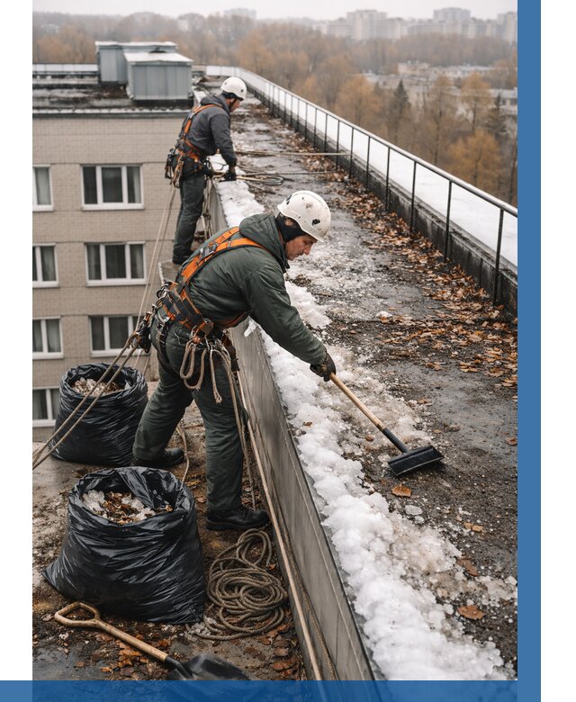 Очистка кровли по периметру в Кингисеппе от 571 р. | ВЫСОТНИК-Кгп