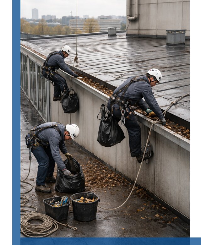 Очистка кровли по периметру в Кингисеппе силами промышленных альпинистов