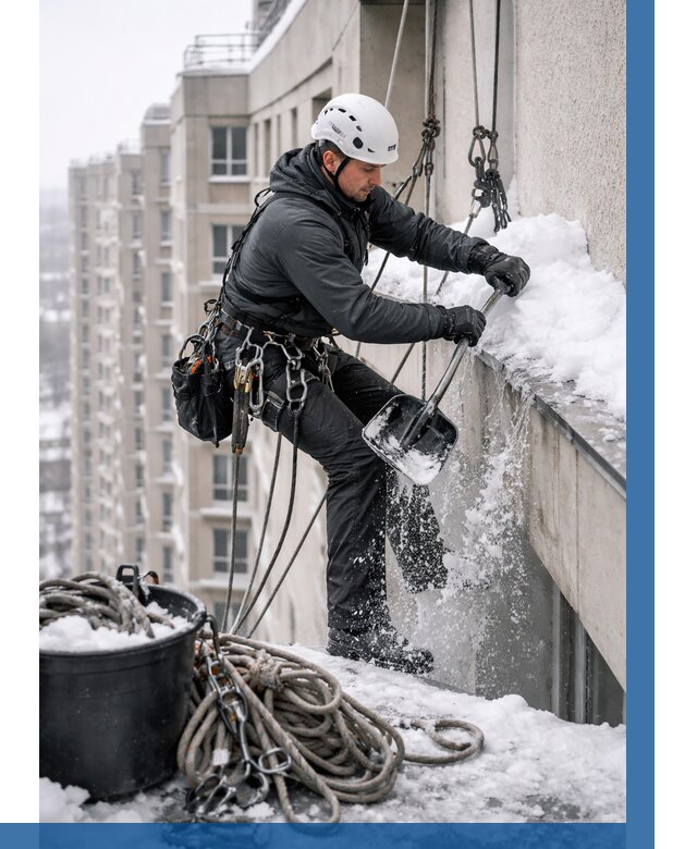 Очистка карнизов от снега в Кингисеппе от 312 р. | ВЫСОТНИК-Кгп