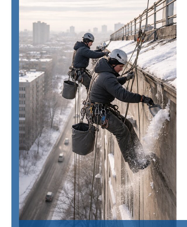 Очистка карнизов от снега в Кингисеппе профессионально и безопасно