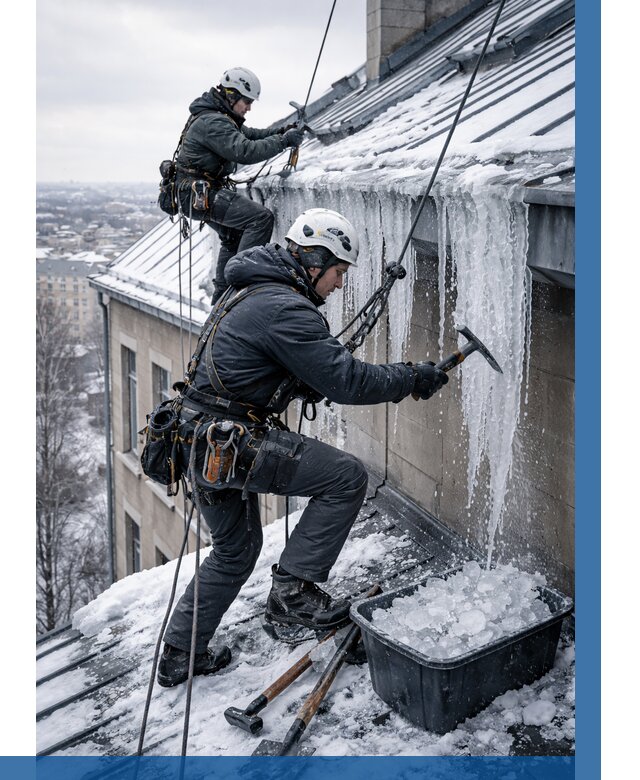 Удаление наледи с кровли в Кингисеппе от 5711 р. | ВЫСОТНИК-Кгп