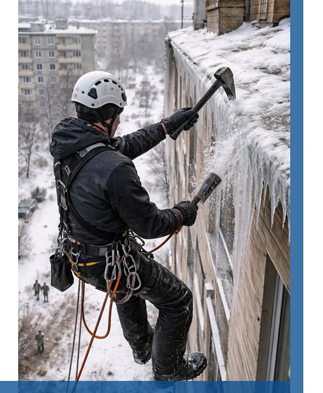 Сбивание сосулек с крыши в Кингисеппе по цене от 4673 р. | ВЫСОТНИК-Кгп