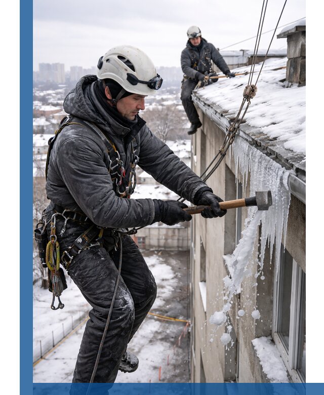 Сбивание и удаление сосулек с крыши в Кингисеппе безопасно