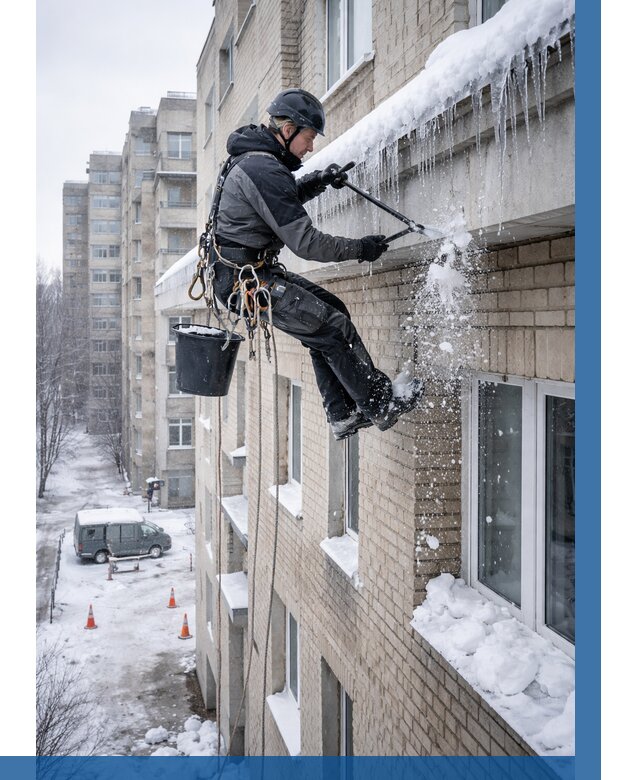 Удаление наледи с карнизов в Кингисеппе от 363 р. | ВЫСОТНИК-Кгп