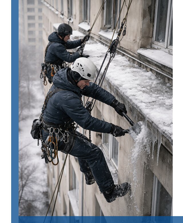 Удаление наледи и сосулек с карнизов в Кингисеппе профессионально