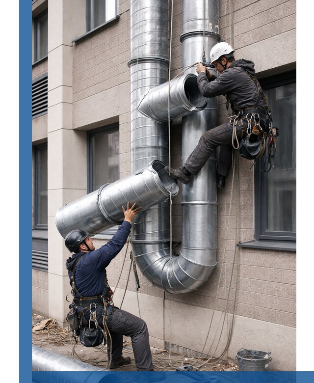 Монтаж фасадных воздуховодов в Кингисеппе с герметизацией и крепежом