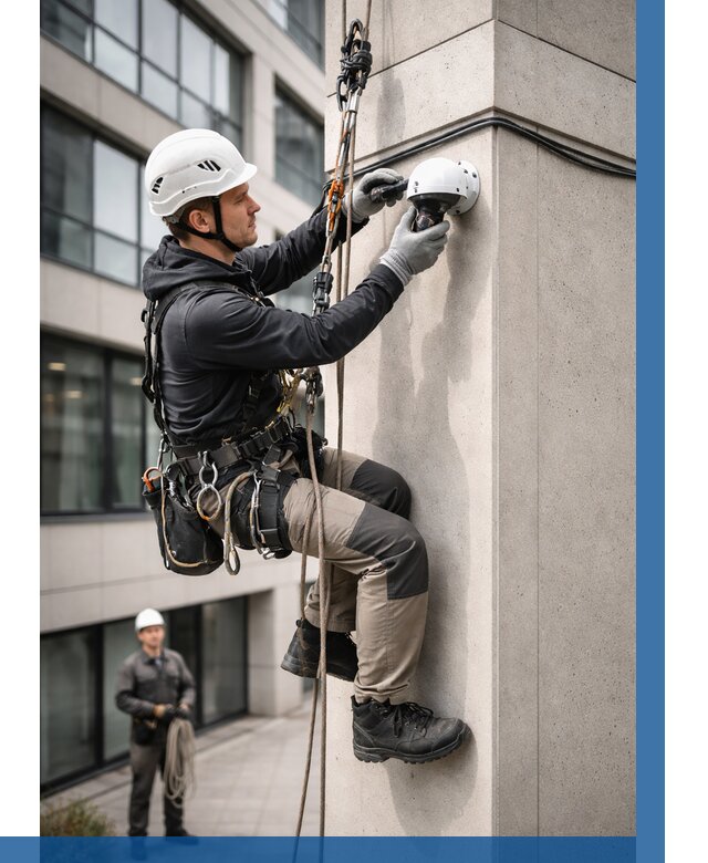 Монтаж камер видеонаблюдения на фасаде в Кингисеппе от 8826 р.-ВЫСОТНИК-Кгп