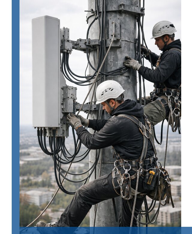 Монтаж оборудования связи на мачте в Кингисеппе с пусконаладкой