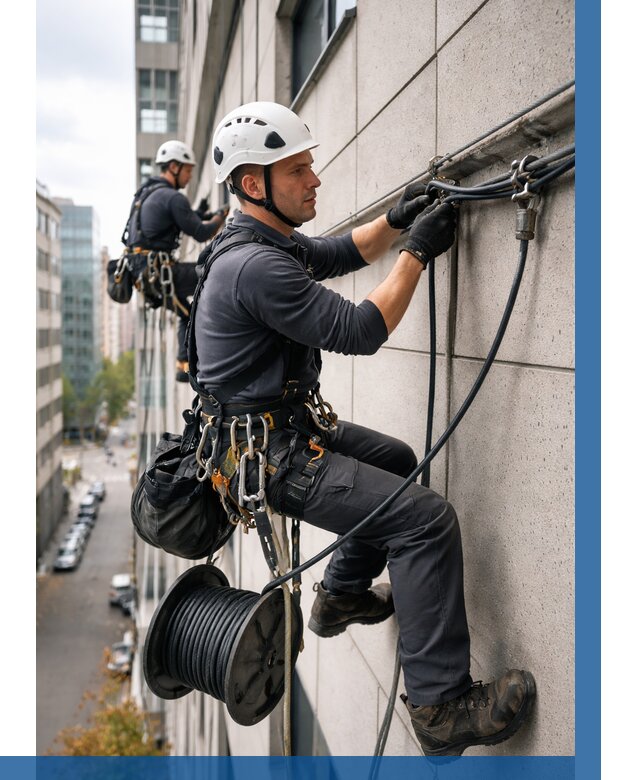 Прокладка кабеля по фасаду в Кингисеппе от 363 р. | ВЫСОТНИК-Кгп