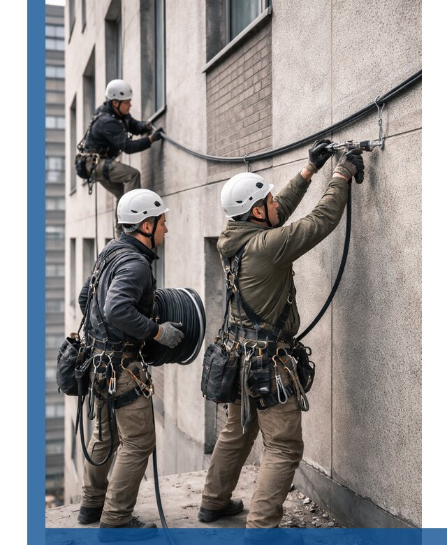 Прокладка кабеля по фасаду в Кингисеппе, профессиональный монтаж