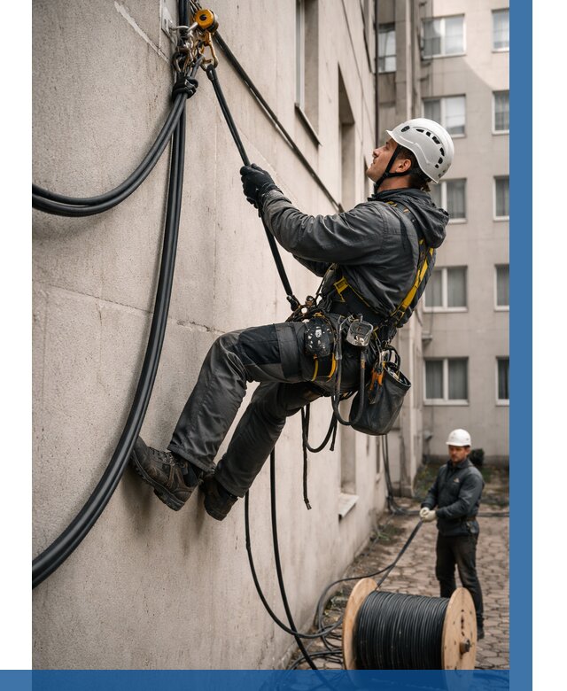 Протяжка кабеля питания на высоте в Кингисеппе от 467 р. | ВЫСОТНИК-Кгп