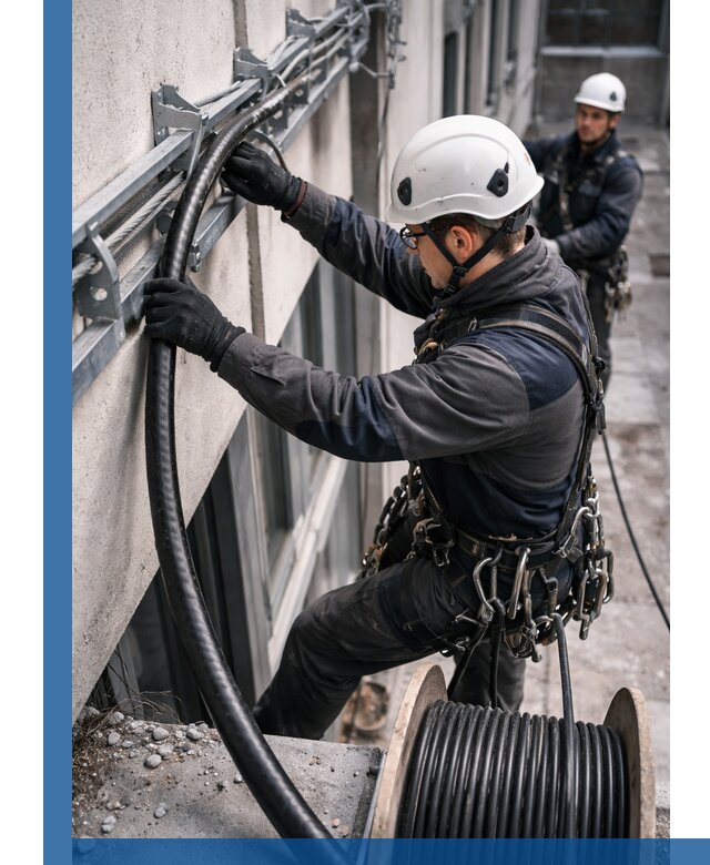 Протяжка кабеля питания на высоте в Кингисеппе с гарантией безопасности и качества