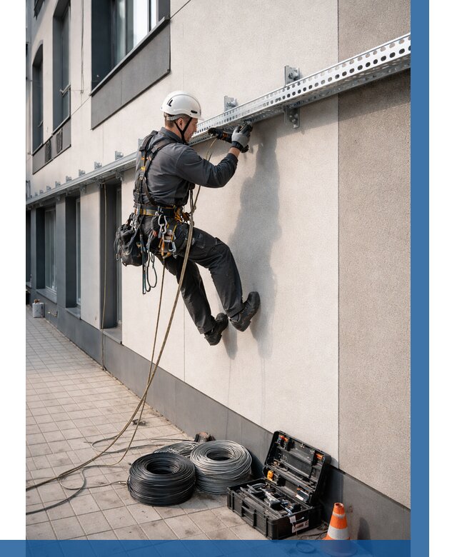 Монтаж кабельных лотков на фасаде в Кингисеппе от 1246 р. | ВЫСОТНИК-Кгп