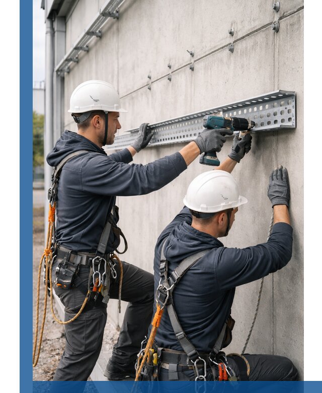 Монтаж кабельных лотков на фасаде зданий в Кингисеппе с гарантией