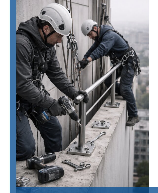 Монтаж перил на высоте в Кингисеппе для жилых и промобъектов