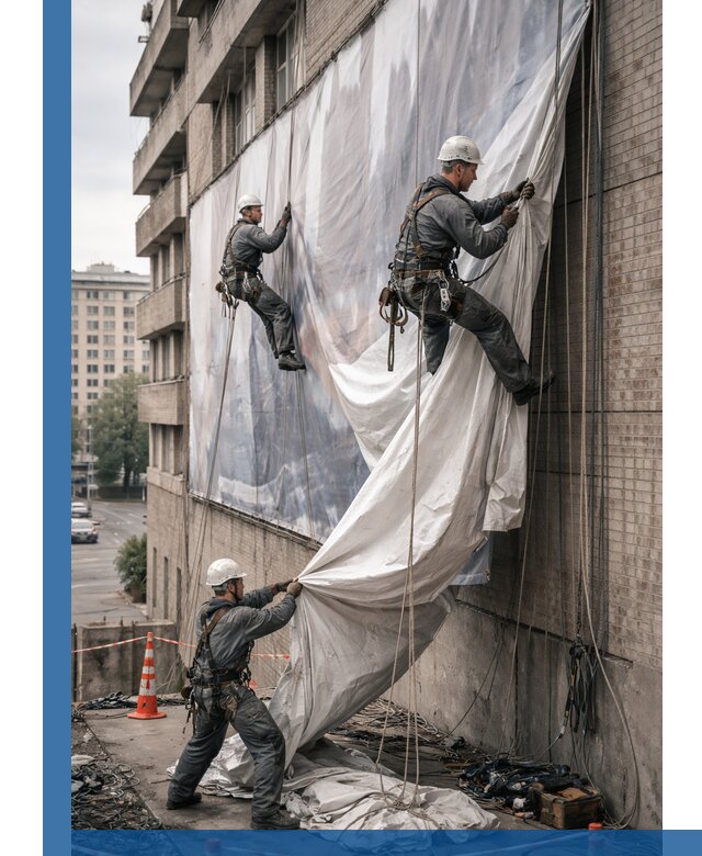 Демонтаж баннеров с фасада в Кингисеппе оперативно и безопасно