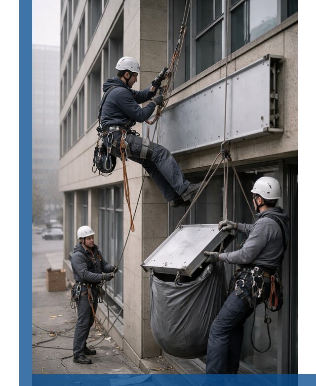 Демонтаж рекламной вывески с высотными работами в Кингисеппе