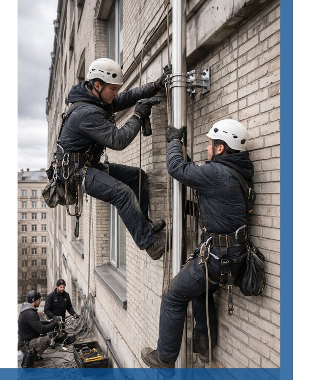 Монтаж флагштока на здании в Кингисеппе от 6750 р. | ВЫСОТНИК-Кгп