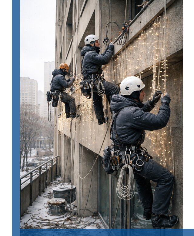 Монтаж новогодней иллюминации и украшение фасадов в Кингисеппе