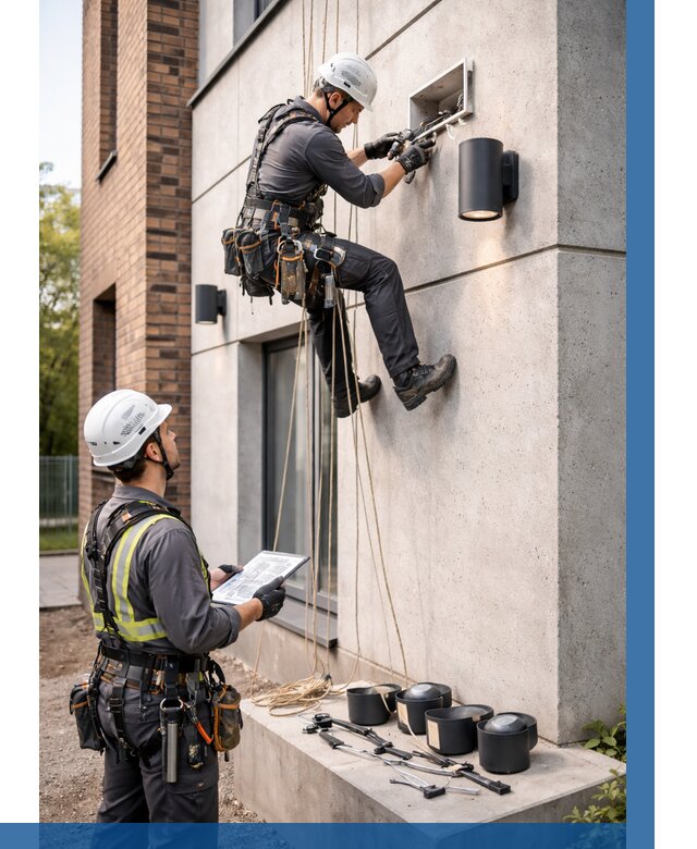 Монтаж фасадного освещения в Кингисеппе от 2596 р. | ВЫСОТНИК-Кгп