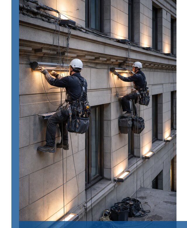 Монтаж архитектурной подсветки фасадов зданий в Кингисеппе