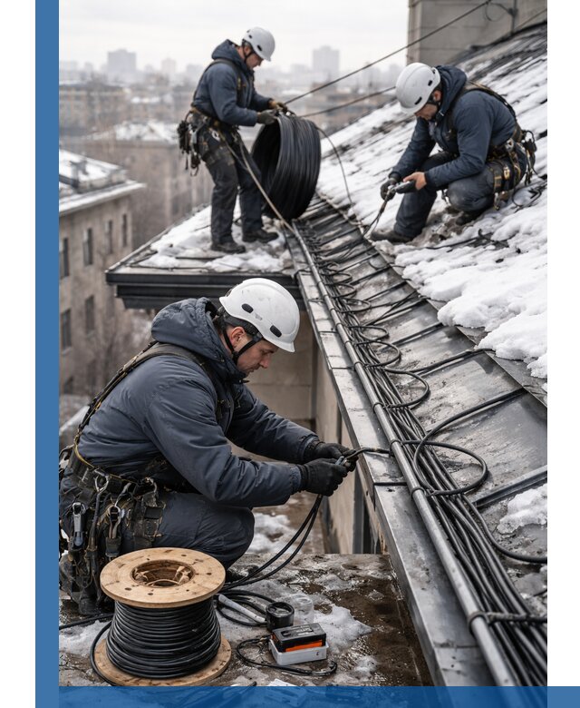 Монтаж греющего кабеля на кровле в Кингисеппе под ключ