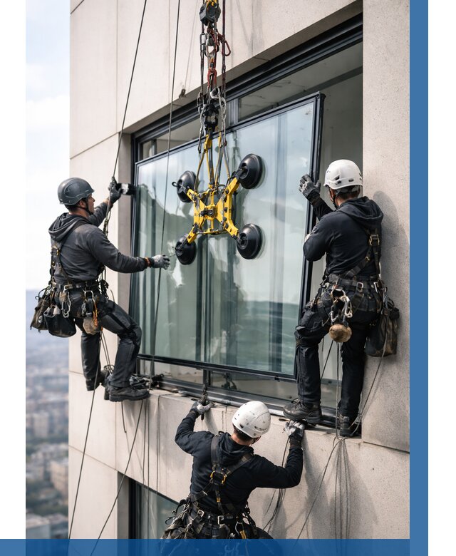 Монтаж стеклопакетов на высоте в Кингисеппе от 3323 р. | ВЫСОТНИК-Кгп