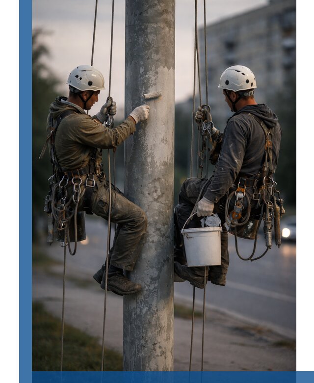 Покраска опор освещения и антикоррозийная защита в Кингисеппе